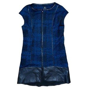 Staci Snider Blue Black Faux Leather Front Zipper Sleeveless Dress Size XS